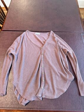 Mauve Waffle Knit Button-Front Top
